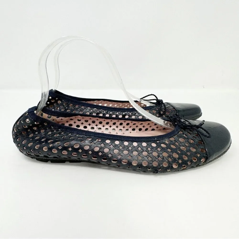 Paul Mayer Attitudes Perforated Cap Toe Leather Ballet Flats Navy Blue Size 10